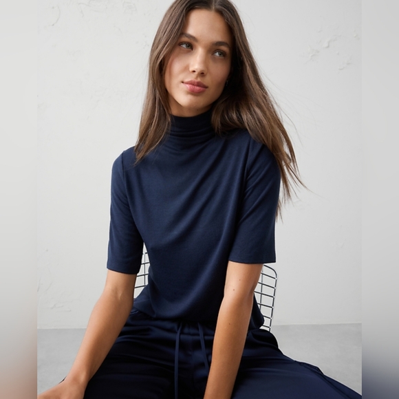 Banana Republic Tops - Banana Republic Dark Blue Short Sleeve Turtleneck